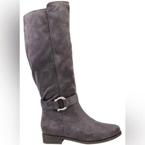 Nib Journee Collection Cate Extra Wide Calf Knee High Boots in Grey Faux Suede